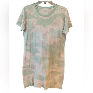 Columbia Sz M Camo Green Tan Polka Dots Cotton Outdoor Sporty T-Shirt Dress